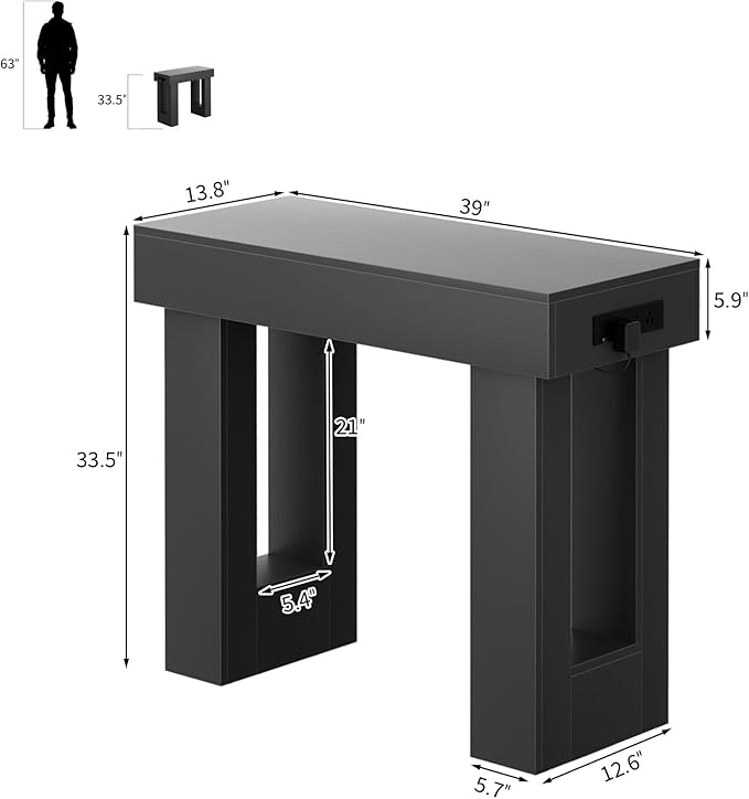 Unikito 39" Entryway Table with Socket and Sensor Light, Narrow Console Table with Storage Behind Couch, Farmhouse Entryway Table for Hallway, Behind the Couch, Living Room, Foyer