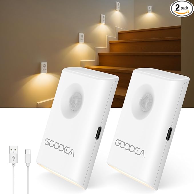 Rechargeable Battery Night Light with Motion Sensor, Wireless, Magnetic & Dimmable Stair Light, Portable Mini 3000K Warm White Stick-on Indoor Night Light for Bathroom, Hallway, Toilet, Bedroom, Stair