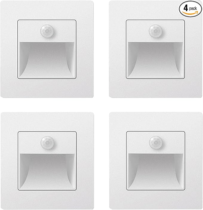 4 Pack Recessed Motion Detector Sensor Led Stair Light Wall Lamp Sconce Lighting Step Stairway Aisle Lamps Basement Passage Footlights