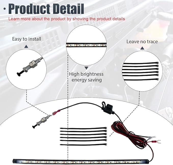 Car Under Hood LED Light Kit, 12V Waterproof Car Under Hood Work Inspection Lights, Automatic On/Off Vehicle LED Strip, Universal Auto Lights Bars for Cars, Trucks, SUVs (2835)
