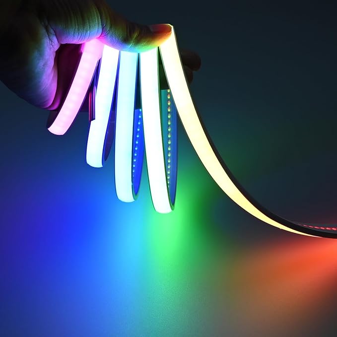 GOMING 24V 32.8ft/10M WS2811 Neon RGB COB LED Strip Addressable IP67 Waterproof with Controller and 24V 200W Power Supply 576LED/M 16W/M Uniform Glow Flexible Self-Adhesive LED Tape for DIY Home Decor