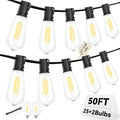 50FT Outdoor LED String Lights,Vintage ST40 LED Bulbs (25+2 Spare),Shatterproof Plastic,E17 Socket,2700K Warm White-Ideal for Patio,Porch,Deck,Gazebo,Bistro,Backyard,Wedding&Party Décor