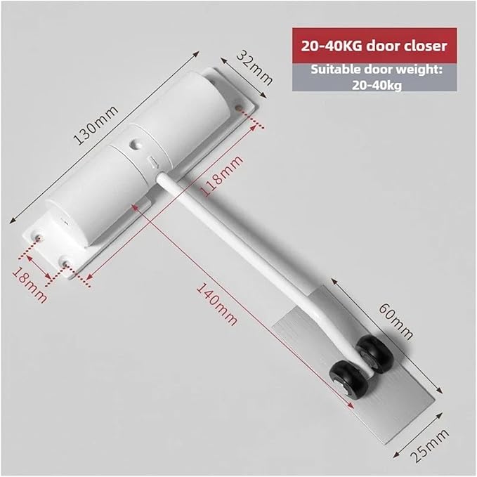 Automatic Adjustable Closer Surface Mounted Heavy Duty Safety Spring for Interior Exterior Door 1 Set(20-40KG White)