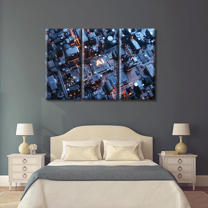 AI Advanced Circuitry Pictures Canvas Wall Art for Living Room Digital Intelligence Hub Large Wall Art Modern Artwork Home Decor Print On Canvas Ready to Hang for Bedroom Office 60"Wx40"H