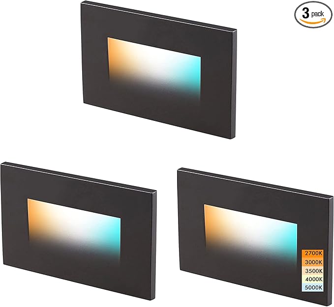 CLOUDY BAY 120V 5CCT Dimmable LED Indoor Outdoor Step Light,2700K/3000K/3500K/4000K/5000K,Stair Light,Oil Rubbed Bronze,Pack of 3