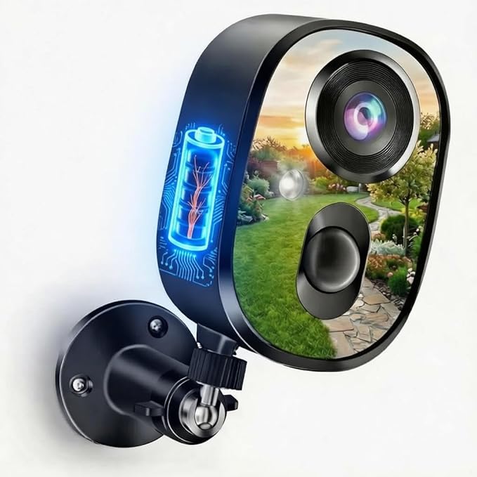 Security Camera Wireless Outdoor 4K Battery Powered Full Color Night Vision WiFi Indoor Camera 2-Way Talk Motion Detection Microphone Spotlight Alarms SD/Cloud Storage for Home Security Yard Kids Pets