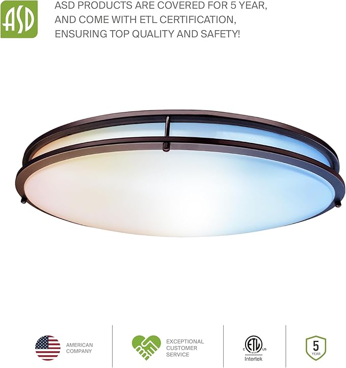 ASD LED 32" Oval Flush Mount Lighting, Close to Ceiling Light Fixture | 5CCT, Dimmable, ETL Listed | 50W 4195LM 2700-5000K 120V | Low Profile Double Ring Lamp | Dark Bronze, 2 Pack