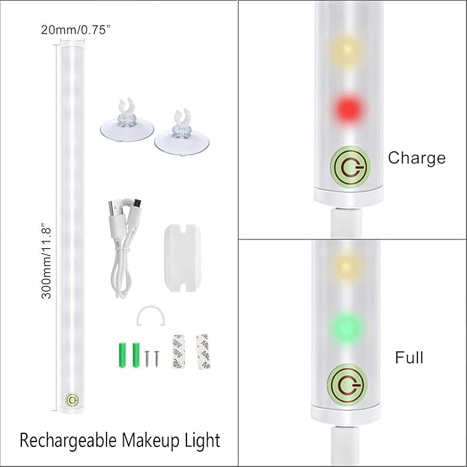 Portable LED Vanity Mirror Lights | Simulated Daylight | 4 Brightness Level Touch Control | Rechargeable, Cordless Makeup Lights