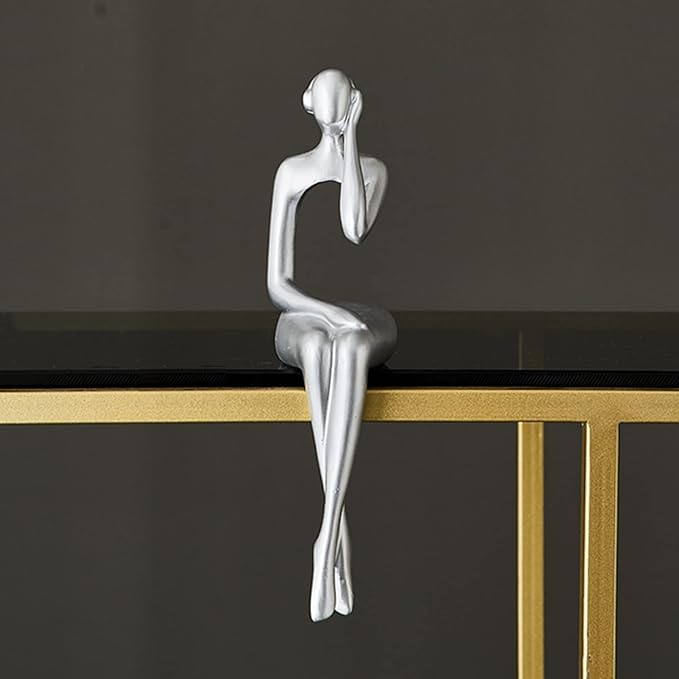 XINXAUN Silver Statue Home Decor - Modern Bookshelf & Desk Decor - 3 Piece Set