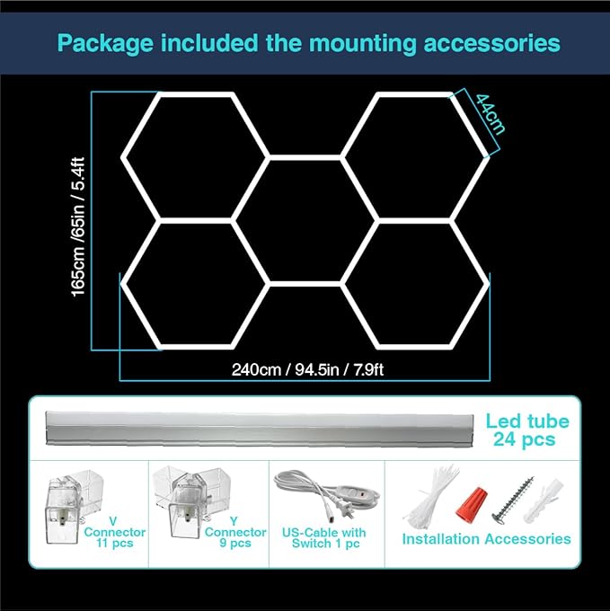 Hexagon LED Lights: 3 Colors 3000K 4000k 6500K 5 Honeycomb Hexagon Garage Lights Super Bright Car Detailing Ceiling LED Shop Light for Warehouse Workshop Gym Basement (5 hex 3 Colors)