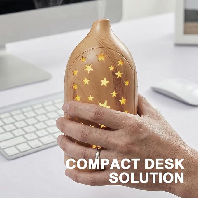 Essential Oil Diffuser,7.1''x3.5'' Diffusers with 3 Aromatherapy Oils Set,Small 200ml Desk Humidifier with 7 LED Colors Night Lights,Waterless Auto-Off for Office Home Decor Gift (Star)