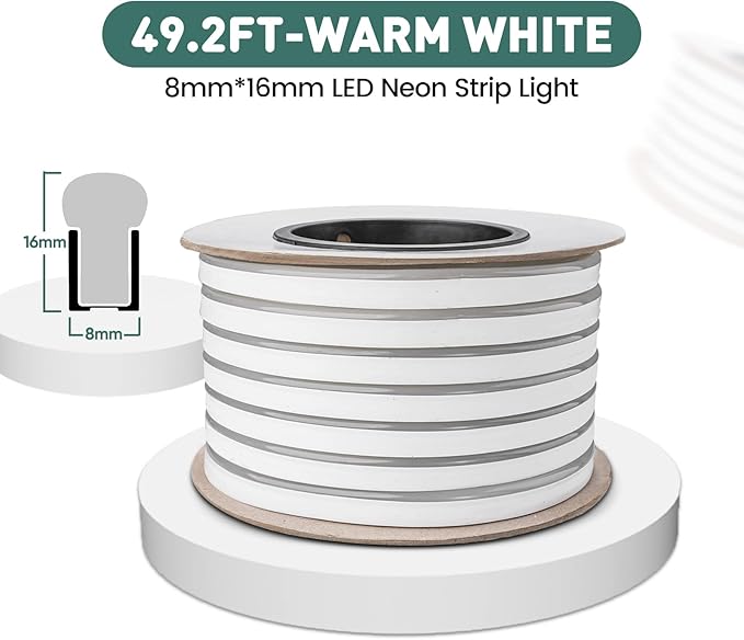 GZBtech Flexible LED Neon Rope Lights 50FT,AC 110-120V Waterproof Strip Light, 2800K Cuttable Connectable Neon Lighting for Indoor Outdoor Home Decor/Commercial Use-Warm White 15M, ETL Listed