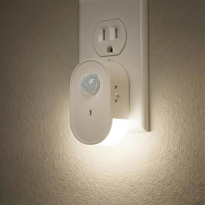 Plug in Motion Sensor Night Light, 4000K Natural White LED, Motion Activated Dusk to Dawn Sensor, 1W Eye-Protective Wall Lamp for Hallway, Stairs, Bathroom, Bedroom, Kitche