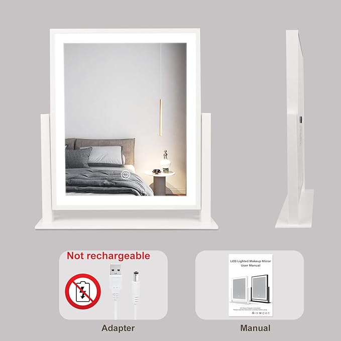 Beelux Vanity Mirror with Lights,15.3" Makeup Mirror with Light Smart Touch Control Dimmable 3 Modes Lighted LED Mirror 360°Rotation White for Christmas Birthday Thanksgiving Mother's Day