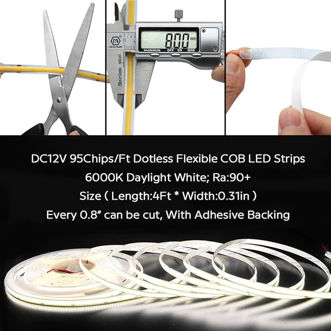 Intelligent Motion Sensor Stair Lights Indoor Staircase Lighting Kit ES32 PIR Sensor 4Feet Wide Cuttable Daylight White Dotless COB LED Strips 20PCS Complete Item (6000k)