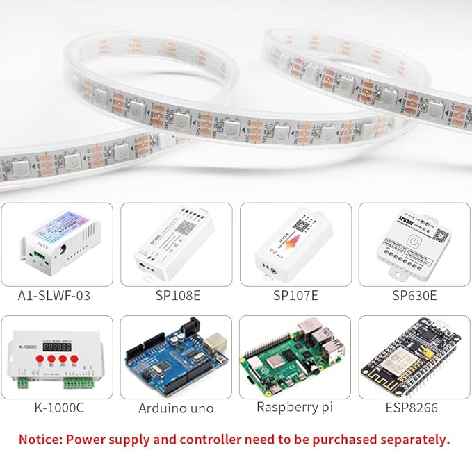 WS2812B IC RGB 5050SMD ECO Individual Addressable LED Strip Light, 16.4FT 300LED 60LED/m Flexible Full Color IP67 Waterproof DC5V White PCB for DIY Project (No Power Adapter or Controller)