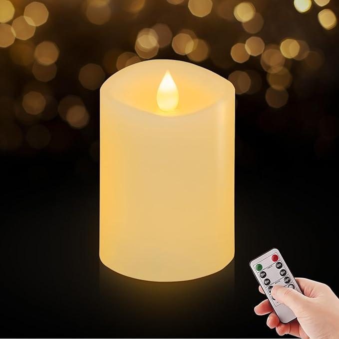 3x4 Flameless Candles Set of 1, 2AA Battery Life 600 Hours Battery Candles Flickering with Timer, 4 inch Flameless Candles with Remote for Indoor/Outdoor, White