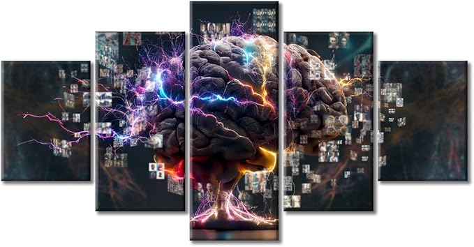 Concept of a Human Brain Full with Creativity Canvas Wall Art for Bedroom Smart Brain Wall Art for Living Room Human Brain Wall Art Home Decor Giclee Framed Ready to Hang (60"Wx32"H)