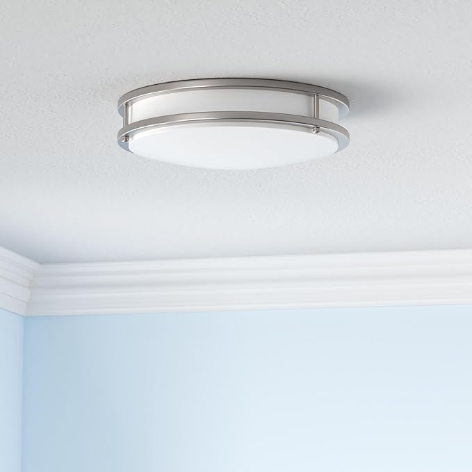 hykolity 16 inch Dimmable LED Flush Mount Ceiling Light Fixture, Brushed Nickel, 36W, 2200LM, 2.7/3/3.5/4K/5K Adjustbale, 120°Light Angle, CRI90, Ceiling Lamp for Bedroom, Kitchen, Office, ETL Listed