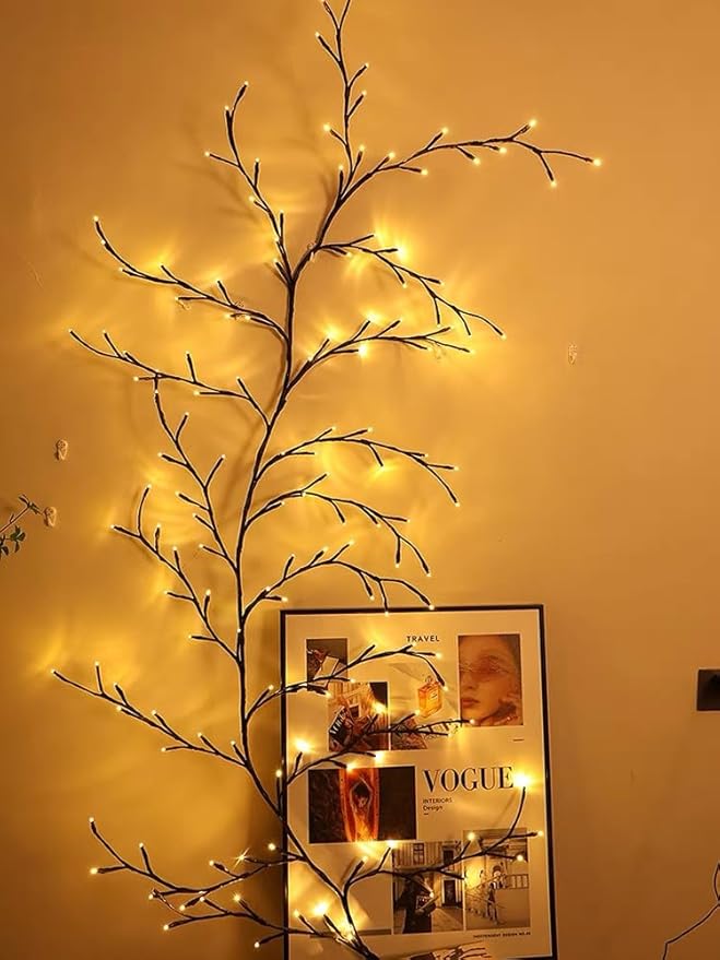 96 LED Willow Vine Lights 6FT Enchanted Wall Decoration Vine Lights 8 Modes for Home Indoor Wall Decoration (Warm White)