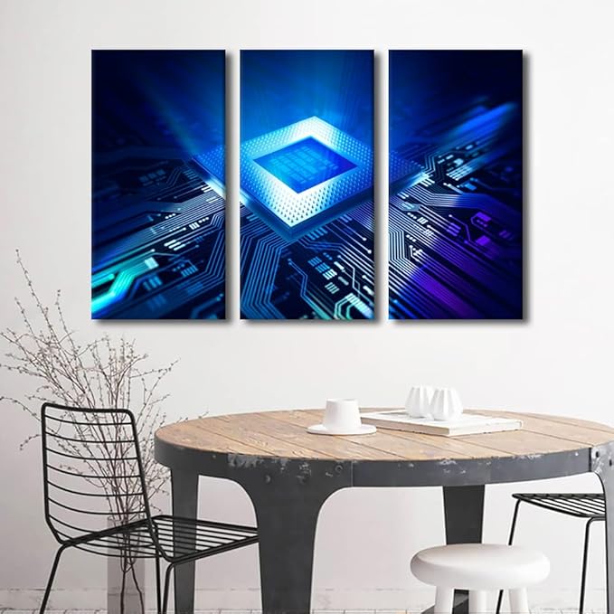 Wall Paintings for Living Room Wall Art Electronic PC Large Wall Decor Computer Chip Canvas Art Modern Office Technology Canvas Wall Art for Bedroom Artwork Decoration Framed Ready to Hang(28"Wx42"H)