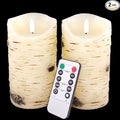 Flameless Candles LED Candles Birch Bark Effect Set of 2 (D:3.25" X H:6") Ivory Real Wax Pillar Battery Operated Candles with Dancing LED Flame 10-Key Remote Control and Cycling 24 Hours Timer…