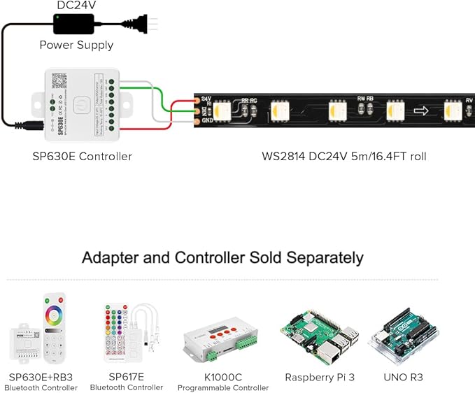 BTF-LIGHTING WS2814 IC RGBW RGB+Cool White (Similar WS2812B) Addressable DC24V 16.4FT 60LED/m 10pixel/m Flexible 4 Colors in 1 Dream Color LED Strip IP65 for Home Decor (No Adapter or Controller)