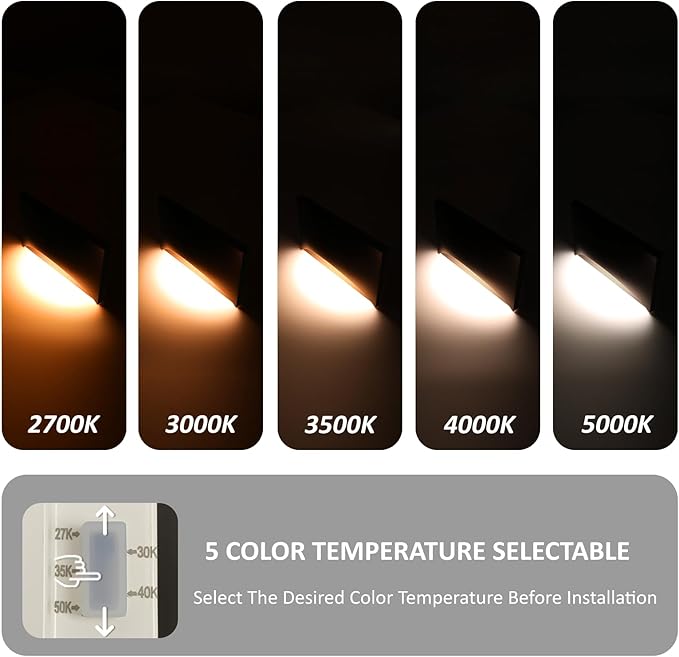 120V Stair Lights Indoor, 3W 5CCT Dimmable LED Stairway Lights Indoor Outdoor for Stairs Steps Decks, IP65 Waterproof, ETL, Aluminum, Bronze, Pack of 1
