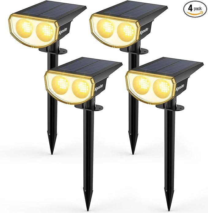Kyosho Solar Outdoor Lights Waterproof IP67, 38 LEDs Solar Spot Lights Outdoor, 2-in-1 Landscape Spotlight with 3 Modes for Lawn, Pathway, Yard, Pool, 4 Pack