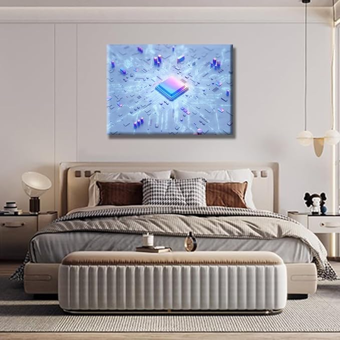 LSIUHWUWI Wall Art Central Computer Processors CPU Painting Print On Canvas for Bedroom Circuit Board Home Decor Technology Digital Art Artwork Paintings Framed Ready to Hang 20x28 INCH