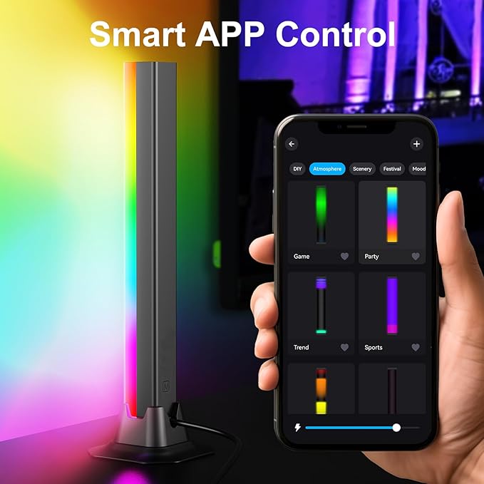RGB Light Bar, Smart Music Sync RGB IC LED Lights Bars, USB Powered Ambient Lighting, Remote Control Color Changing Gaming TV Backlight, for PC Room Monitor Desk