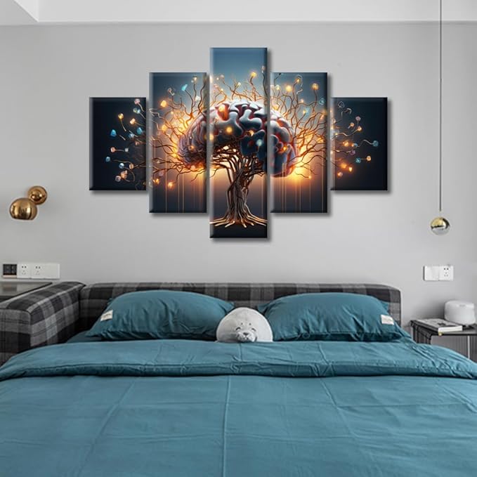 Wall Art for Living Room Large Size Artificial Intelligence Office Wall Decor Canvas Prints Brain Neural Human Head Modern Artwork for Bedroom Bathroom Pictures Framed Ready to Hang, (60"Wx40"H)