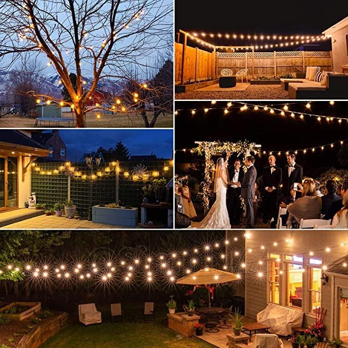 OMIKA 50FT Outdoor String Lights, Patio Light Outdoor Waterproof with 50+2 Shatterproof Dimmable G40 Bulbs, Color Changing LED Outside Light Connectable Hanging Lights for Pergola Backyard Party