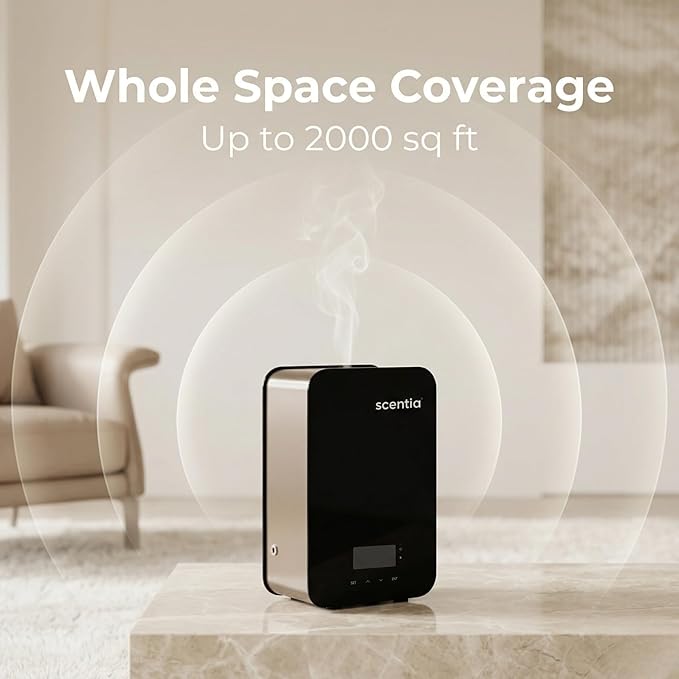 Smart Bluetooth HVAC System with App Control Scent Diffuser | Waterless Diffuser for Home, Office, Large Room, Studio, Yoga,| Coverage Upto 2000 Sq.ft | Scentia CASA SC 2000 Black