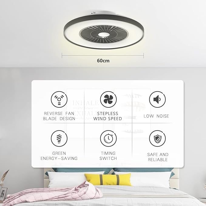 Smart LED Ceiling Light with Fan,RGB Ceiling Fan Lights, Stepless Dimming, 60CM Modern Fan Lighting,Ceiling Fan with RGB Light for Living Room, Dining Room, Bedroom