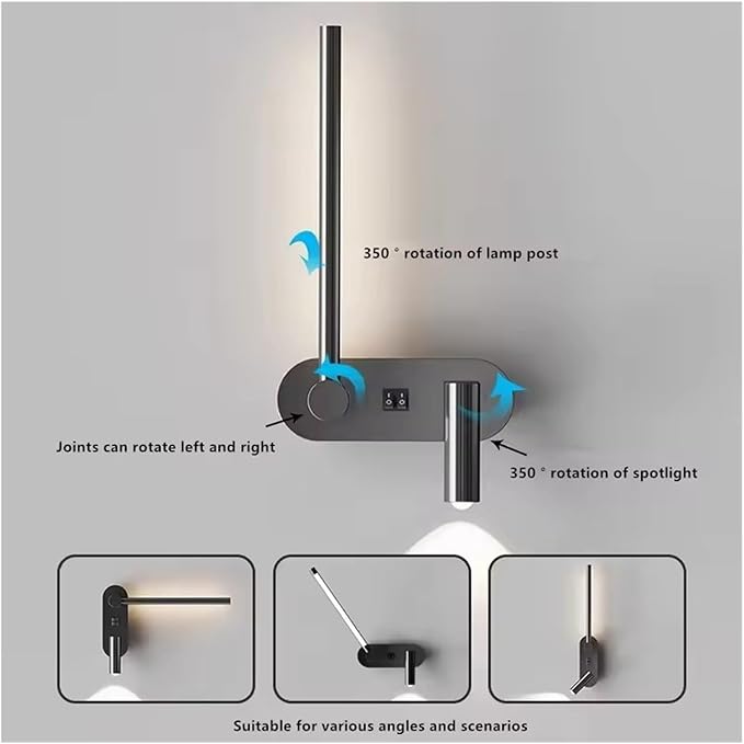 Modern Minimalist Light Luxury LED Wall Lamp Bedroom Bedside Living Room Background Decoration Study Rotating Spotlight,Practical Lighting fixtures