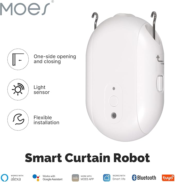 Automatic Curtain Opener, easy to install，with Remote Smart Curtain ，Bluetooth Curtain Robot with App, Voice, Rails Compatible with Alexa, Google Home, Tuya, Smart Life APP (Bluetooth curtain robot)