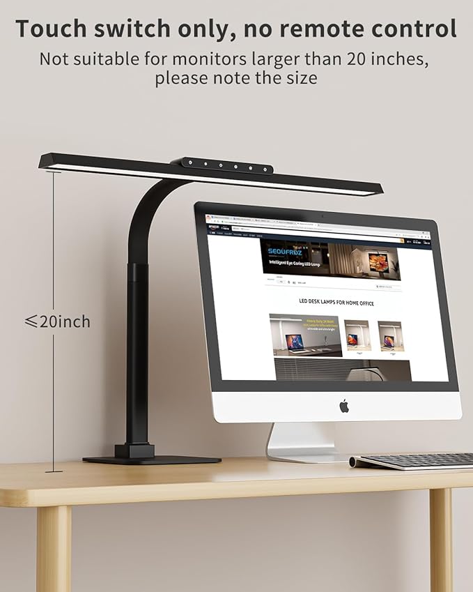 24W LED Desk Lamp, 112 High-Bright LEDs Eye-Caring Office Lamp with 3000K-6000K Dimmable Touch Control, Heavy Duty Metal Base, Auto-Dimming & Memory Function for Home Office/Gaming/Reading Black