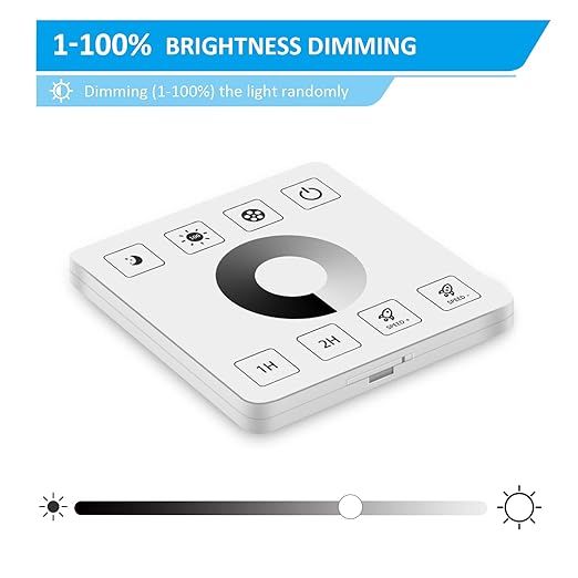RGBZONE LED Light Strip Dimmer, RF Wireless Remote Control, Dimmable Wall Dimmer, Suitable for Single Color LED Strips, DC5V/12V/24V 30A Single Channel Dimming Controller