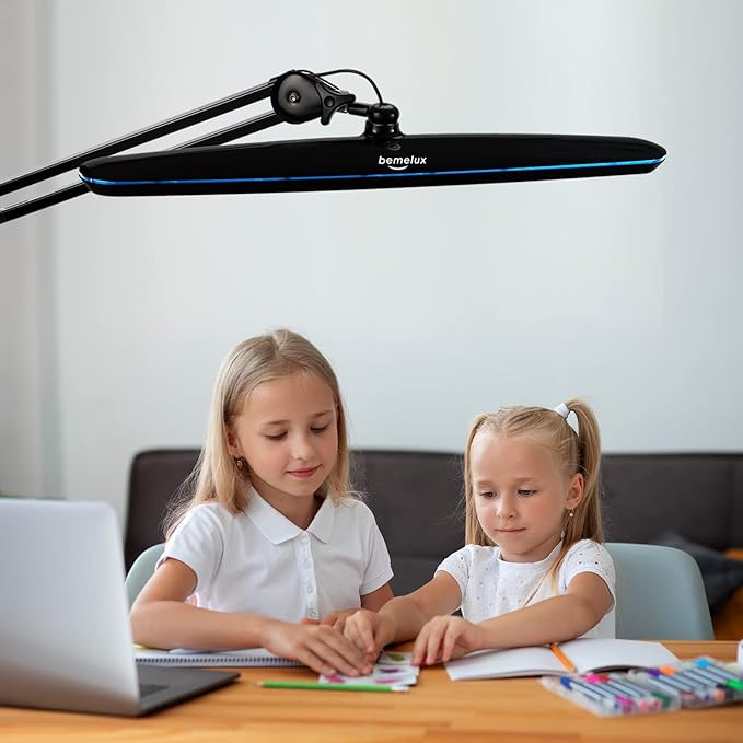 Task Lamp with Clamp, Bright 117PCS LEDs, Metal Swing Arm 24W 2200 Lumen Dimmable Led Desk Lamp for Architect Home Office Study Reading Dorm Workbench Craft, 23 Inch Working Lamp(Black)