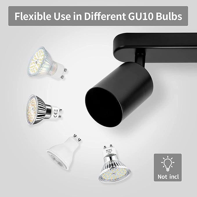 Adjustable Spotlight Ceiling Light Fixture 2 Light Gu10 Track Lighting Indoor Directional Light Ceiling Spot Light for Kitchen, Bedroom, Picture Wall, Hallway, Office, Bar (Black-2 Light)