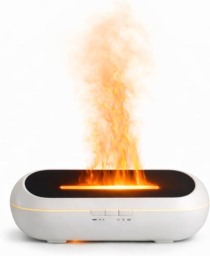 AquaAura Flame Diffuser – Flame Effect Essential Oil Diffuser & Humidifier, 160ml Aromatherapy Diffuser with 7 LED Colors, Cool Mist Humidifier with 1H/3H/6H Timer Auto Shutoff