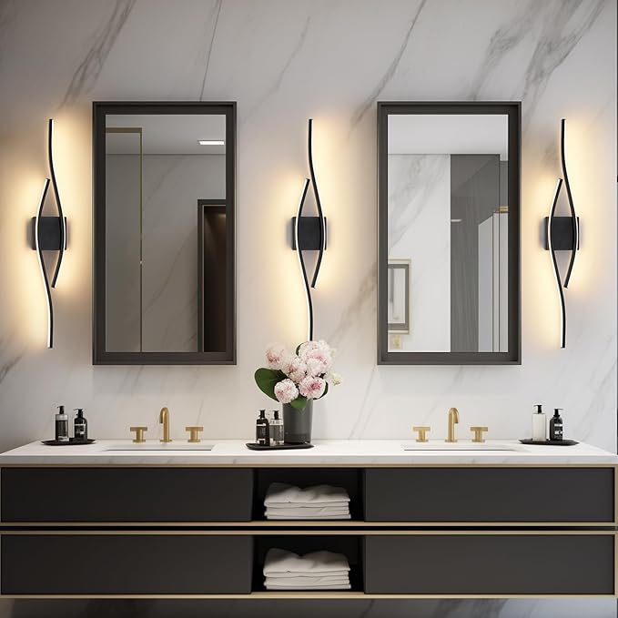 Joossnwell Bathroom Vanity Light Modern Bathroom Lighting Fixture Over Mirror 31.5 Inch Black Vanity Light Bar Dimmable 5CCT Vanity Lights Led Bath Wall Lamp