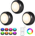 LED Puck Lights with Remote Control, 16 Color Changing Under Cabinet Lighting with Dimmer & Timer, AAA Battery Operated,Under for Closet Bedroom Kitchen, Stai (3 Pack Black)