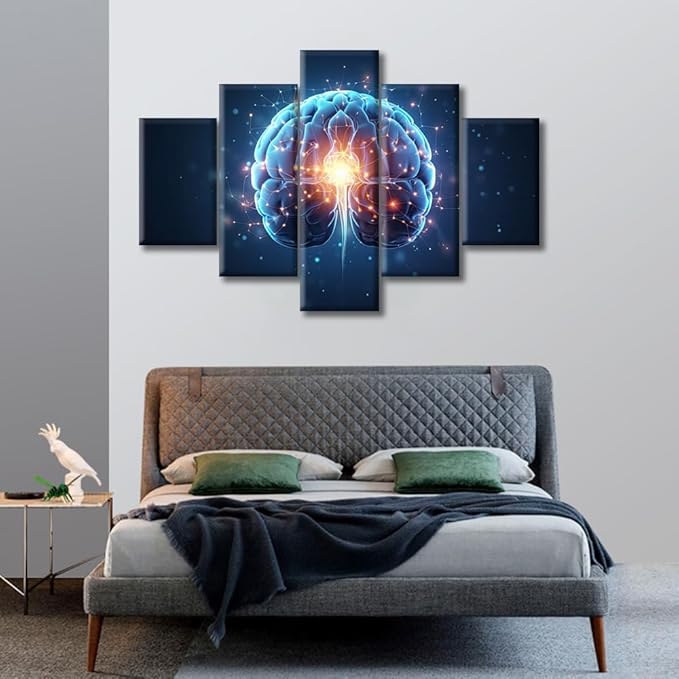 Office Wall Art Abstract Human Brain Large Canvas Wall Art Brain Power Lightning Contemporary Modern Artwork Brain Pictures Wall Art for Living Room Bedroom Framed Ready to Hang (60"Wx40"H)