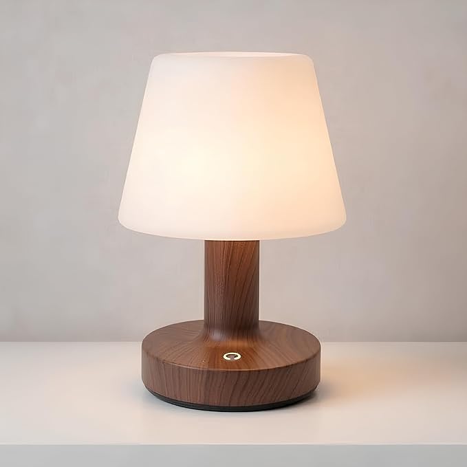 Cordless Table Lamp, Rechargeable Table Lamp, Waterproof Shower Lamp, 5200mAh Small Table Lamps, 3-Color Dimmable Touch Light, Portable Outdoor and indoor table lamp, Bedside night light (Dark Wood)