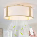 Gold Caged Ceiling Fan with Light, 20" Flush Mount Boho Ceiling Fans with Lights Remote Control, Low Profile Fabric Bladeless with 6 Speeds for Bedroom, Nursery, Living Room