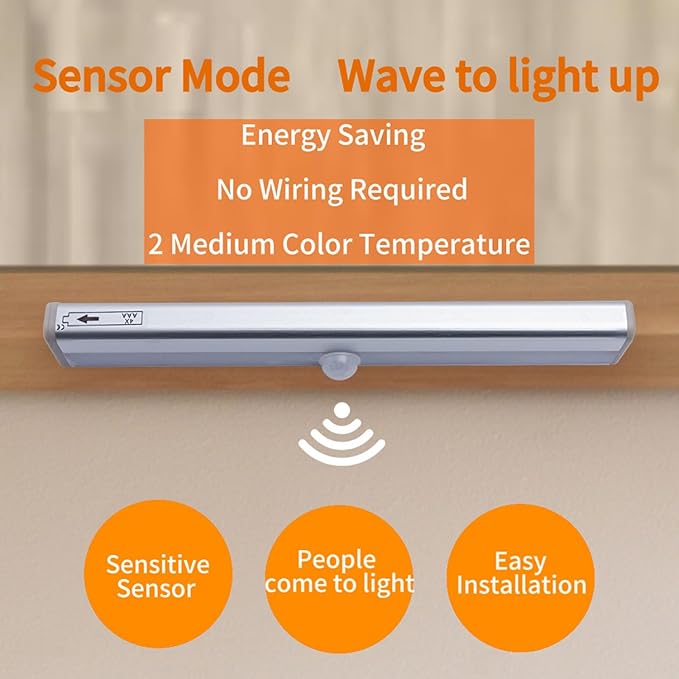10LEDs Outdoor Sensor Step Light,2 Pack RV Sensor LED Closet Light,Stick-On Anywhere Magnetic Night Strip Light for Flight of Steps,Closets,Cabinets,Hallways,Bathrooms,Car Trunks(Cold White)