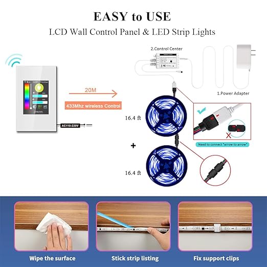 LANBON L8 LCD Smart Light Strip Switch, with 32.8FT LED Strip Lights, 2.4G WiFi Wall Touchscreen Switch Support to DIY Brightness/Colors, Compatible with Alexa/Google Home, APP Remote Control, L8-HLS