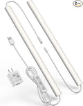 Plug-in Under Cabinet Lighting, Dimmable Under Counter Lights for Kitchen, 2pcs 12 Inch, Natural White 4500K Linkable Wired Closet Light, Indoor USB Led Lights Bar for Desk,Sink,Workbench